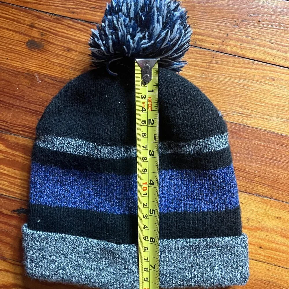 Capelli New York Youth Beanie Hat Blue Black Gray Pom Pom